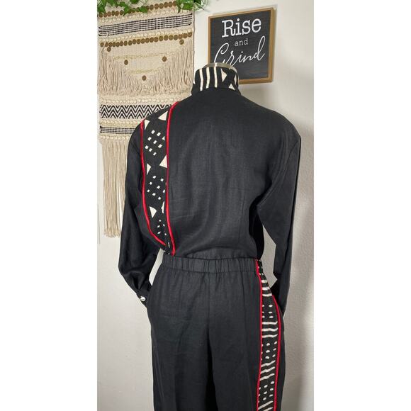 Unisex Vintage Linen Cotton Black & Red Tribal Ethnic Shirt & Pant Set Suit M - Picture 15 of 16